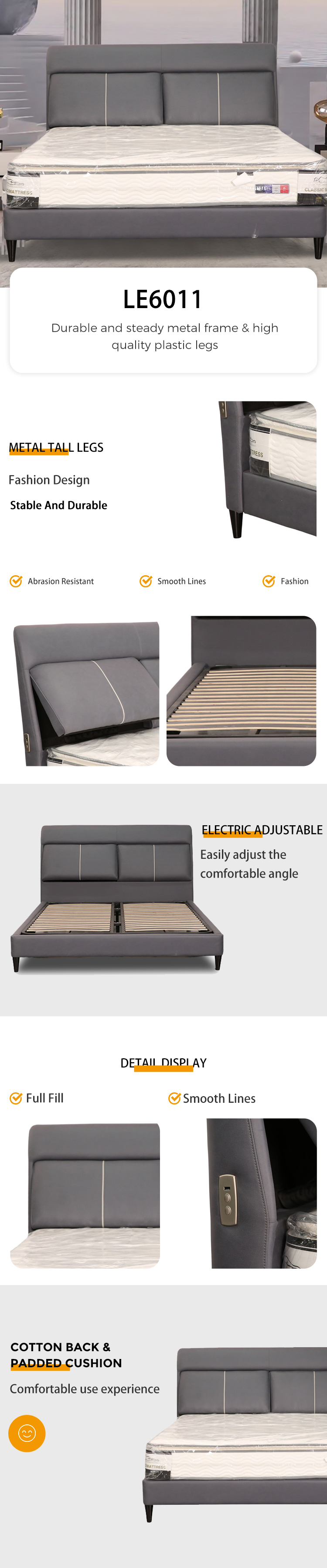 Electric Adjustable Headrest Metal Frame Zero Gravity Smart Bed LE6011