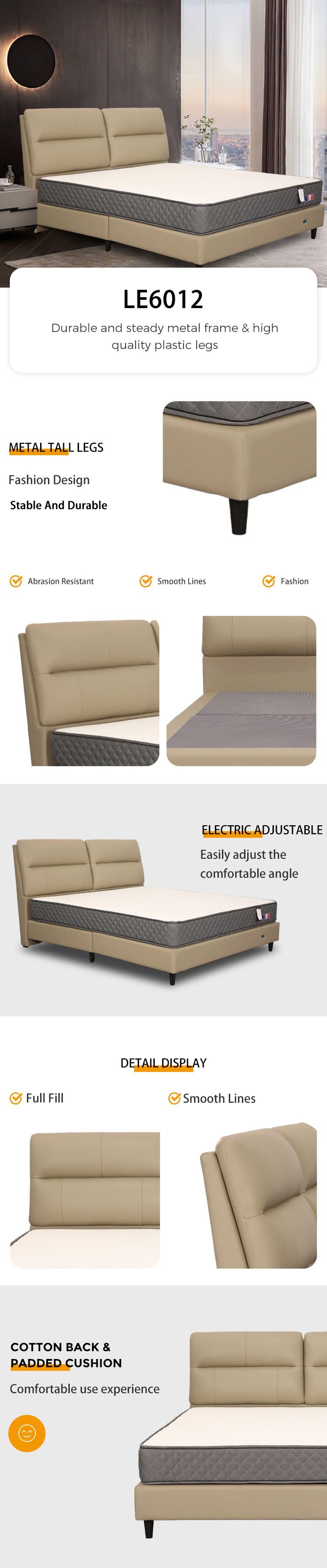 Modern Electric Adjustable Headrest Metal Frame Zero Gravity Smart Bed